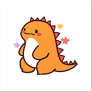 Kawaii cute orange dinosaur Posters and Art